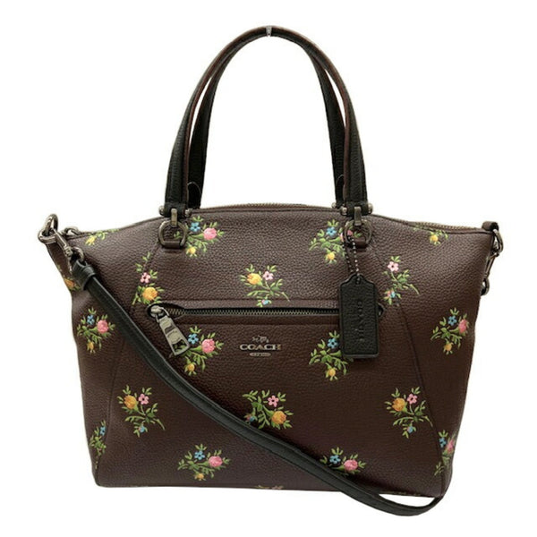 Coach Bag 22829 Flower Satchel Brown Leather Handbag Tote Shoulder
