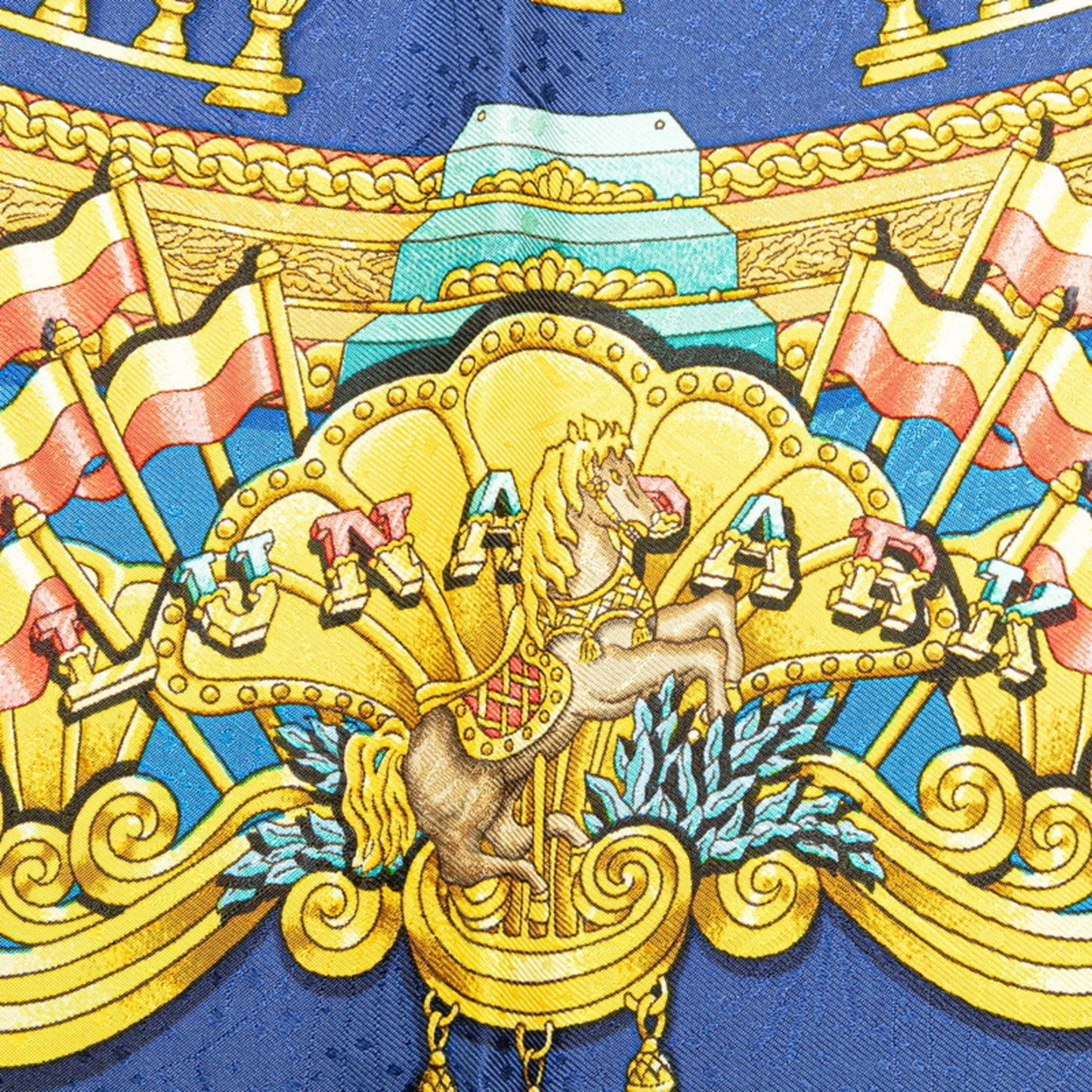 Hermes Carre 90 Luna Park Amusement Park Scarf Muffler Blue Gold Multicolor Silk
