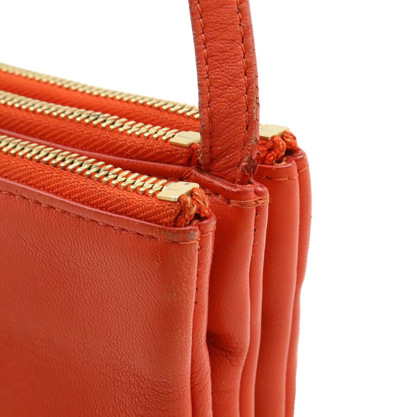 Celine Trio Large Shoulder Bag/Pouch In Orange-Red Leather
