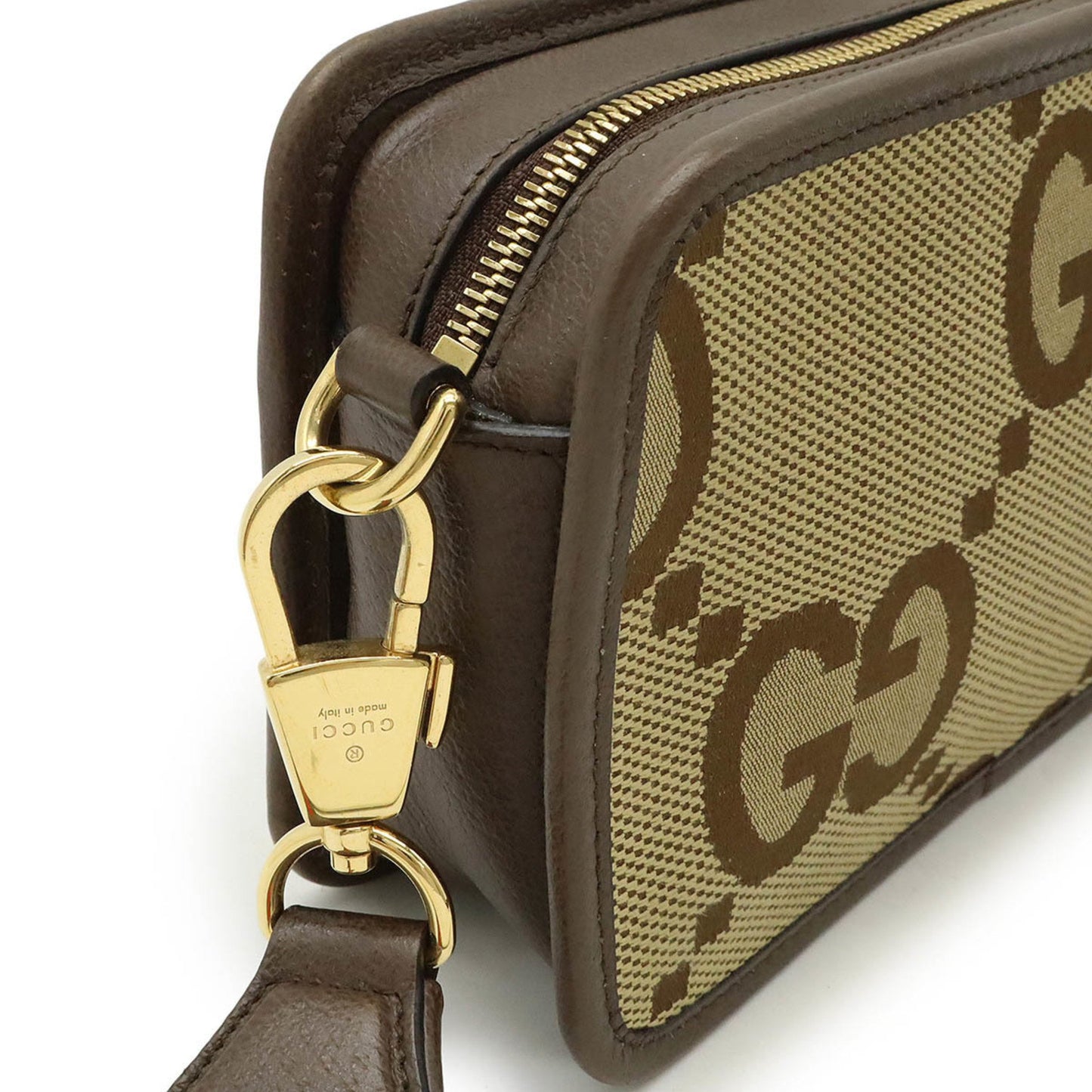 Gucci Jumbo Gg Shoulder Bag Pochette Clutch Canvas Beige Dark Brown 696075