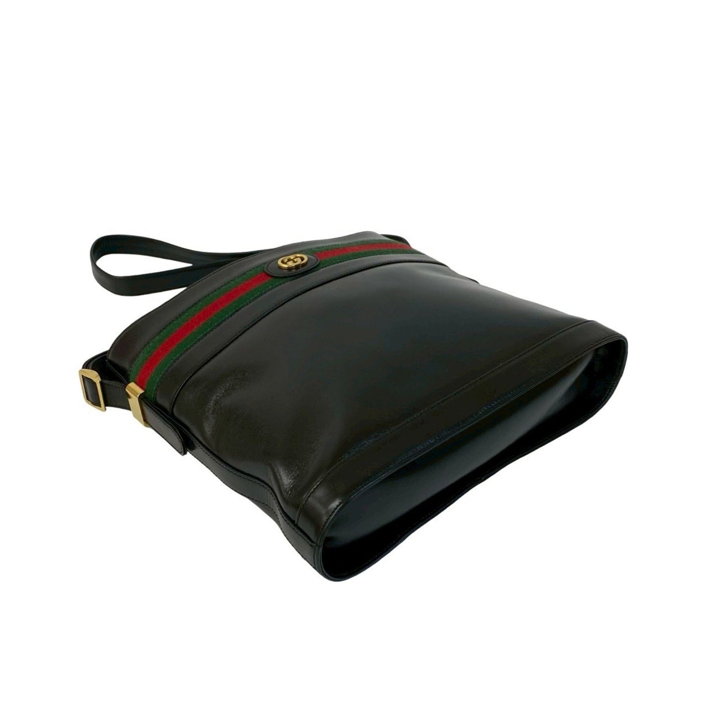 Gucci Old Gucci Vintage Sherry Line Gg Logo Hardware Leather Shoulder Bag Black 813-5