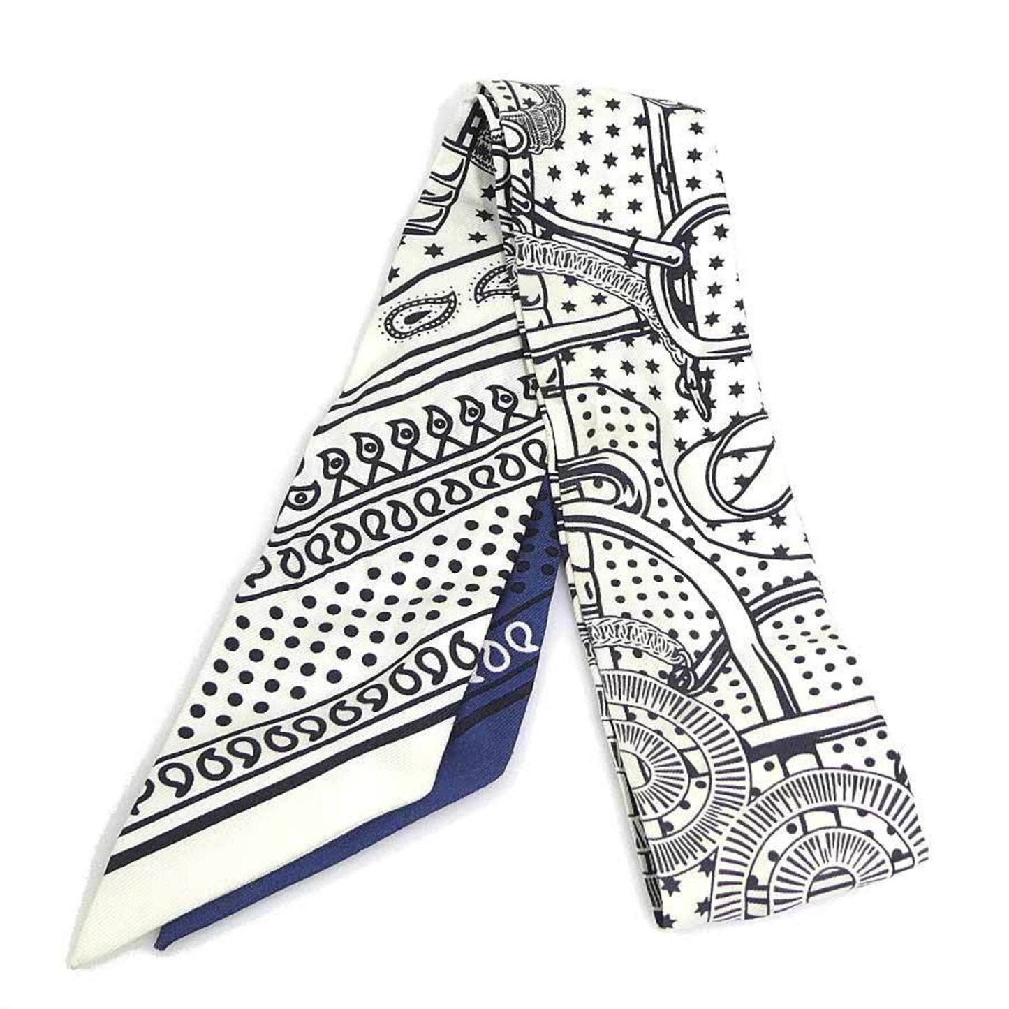 Hermes Herms Twilly Silk Scarf/Muffler In White