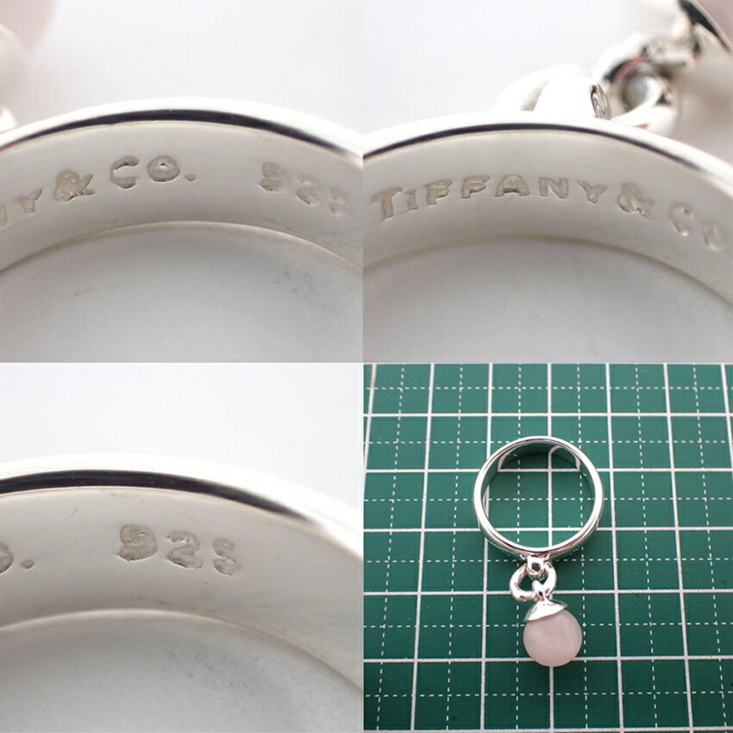 Tiffany 925 Ball Dangle Rose Quartz Ring