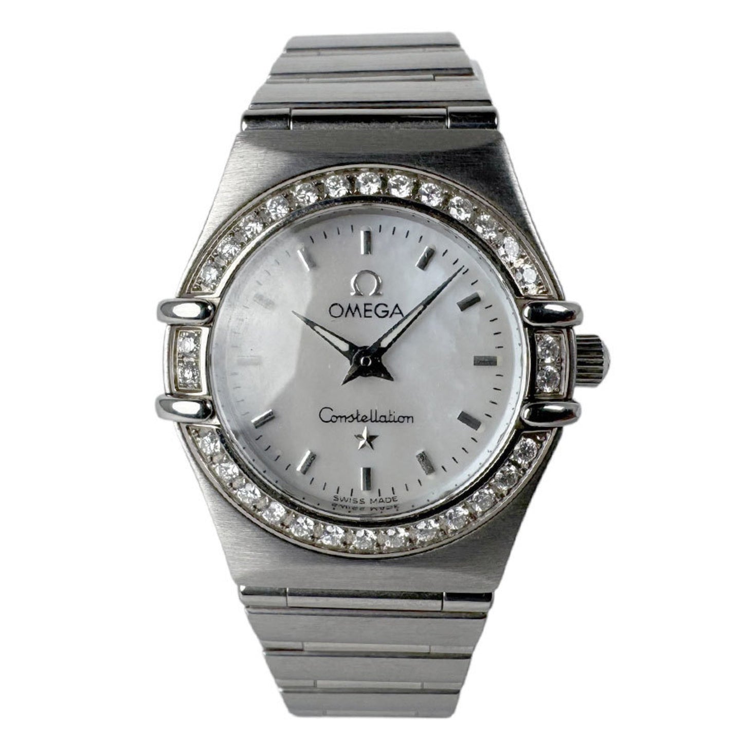 Omega Constellation Watch Stainless Steel Bezel Diamond Silver X White