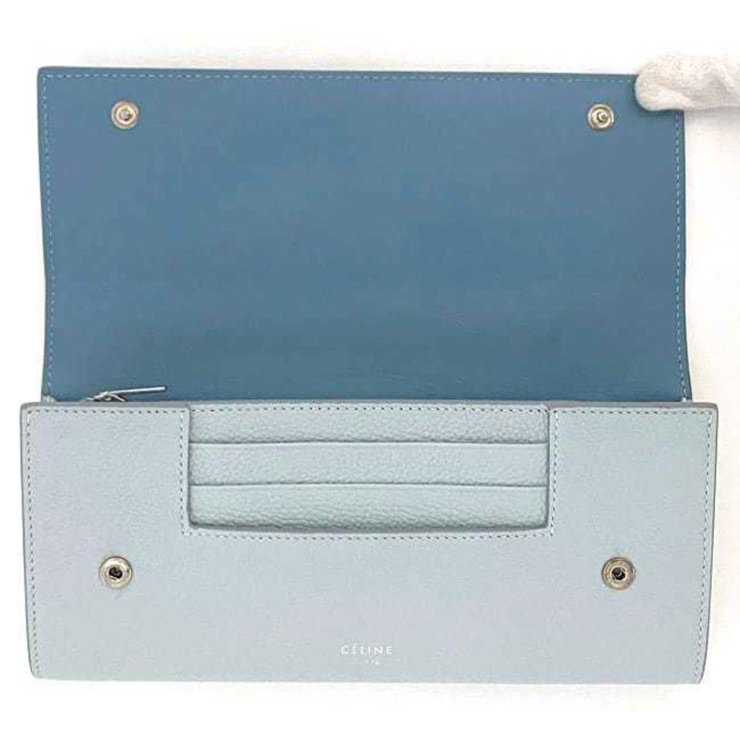 Celine Bifold Long Wallet Large Flap Multi-Function Light Blue 101673Au8 05Fr Leather Grain