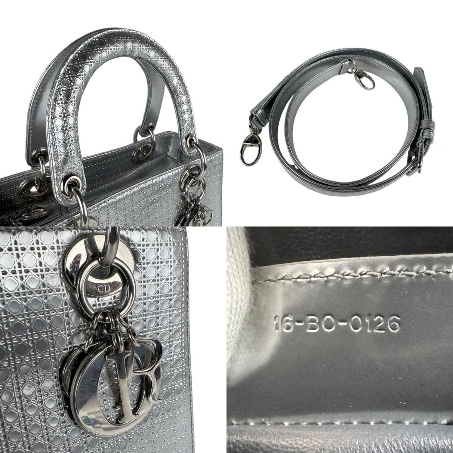 Christian Dior Handbag Shoulder Bag Lady Leather Silver