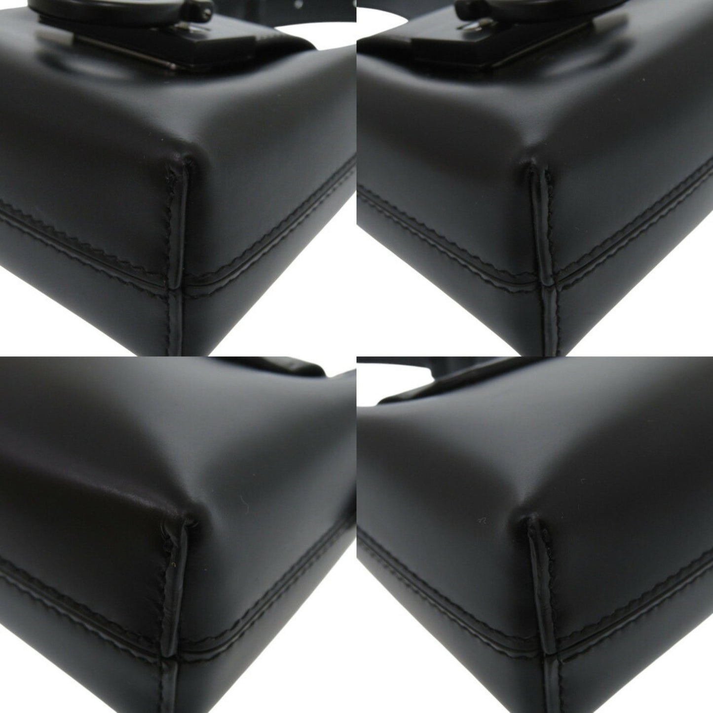 Like New Salvatore Ferragamo Gancini Trifoglio Leather Black Handbag