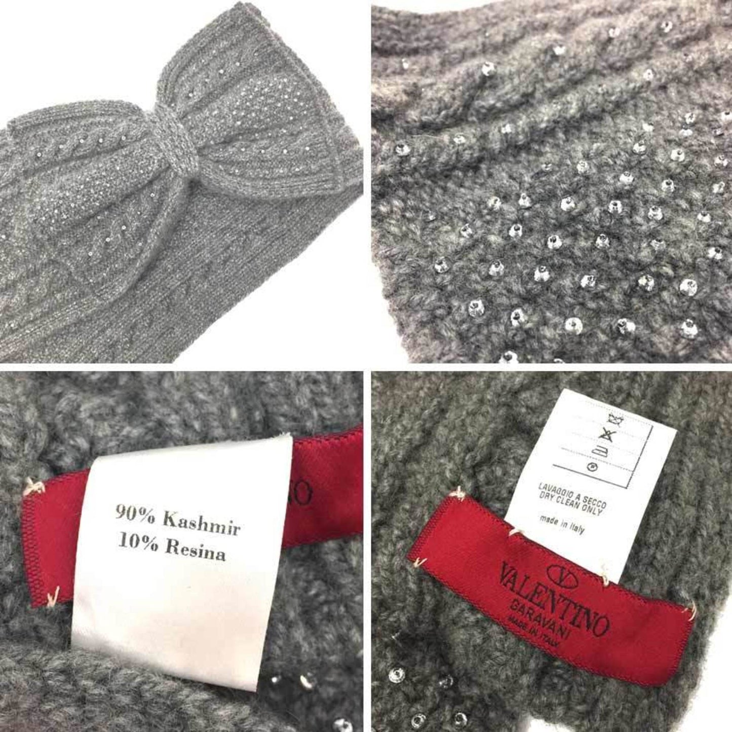 Valentino Garavani Cashmere Stole Grey 7Wv00487-Azst01 Rhinestone Ribbon
