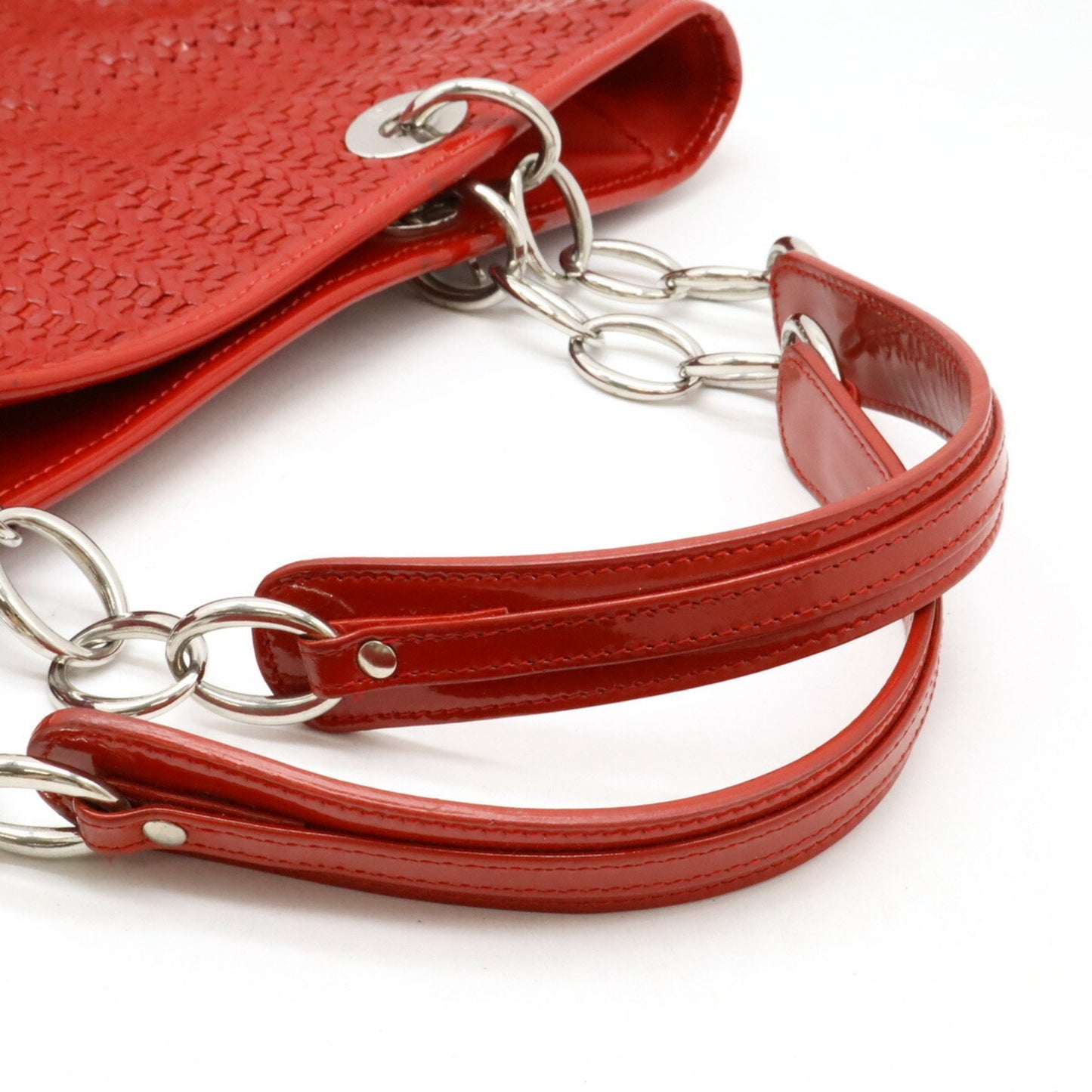Christian Dior Intrecciato Lady Tote Bag Shoulder Leather Red
