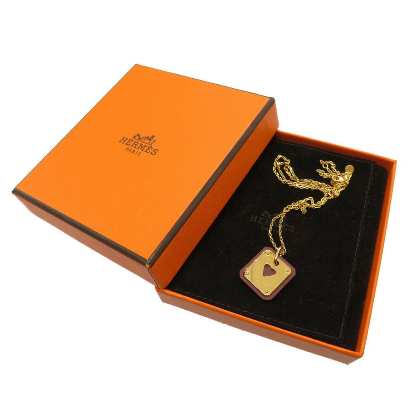 Hermes As De Coeur Pm Heart Swift Leather Gold Z Stamped Necklace 0236 Hermes