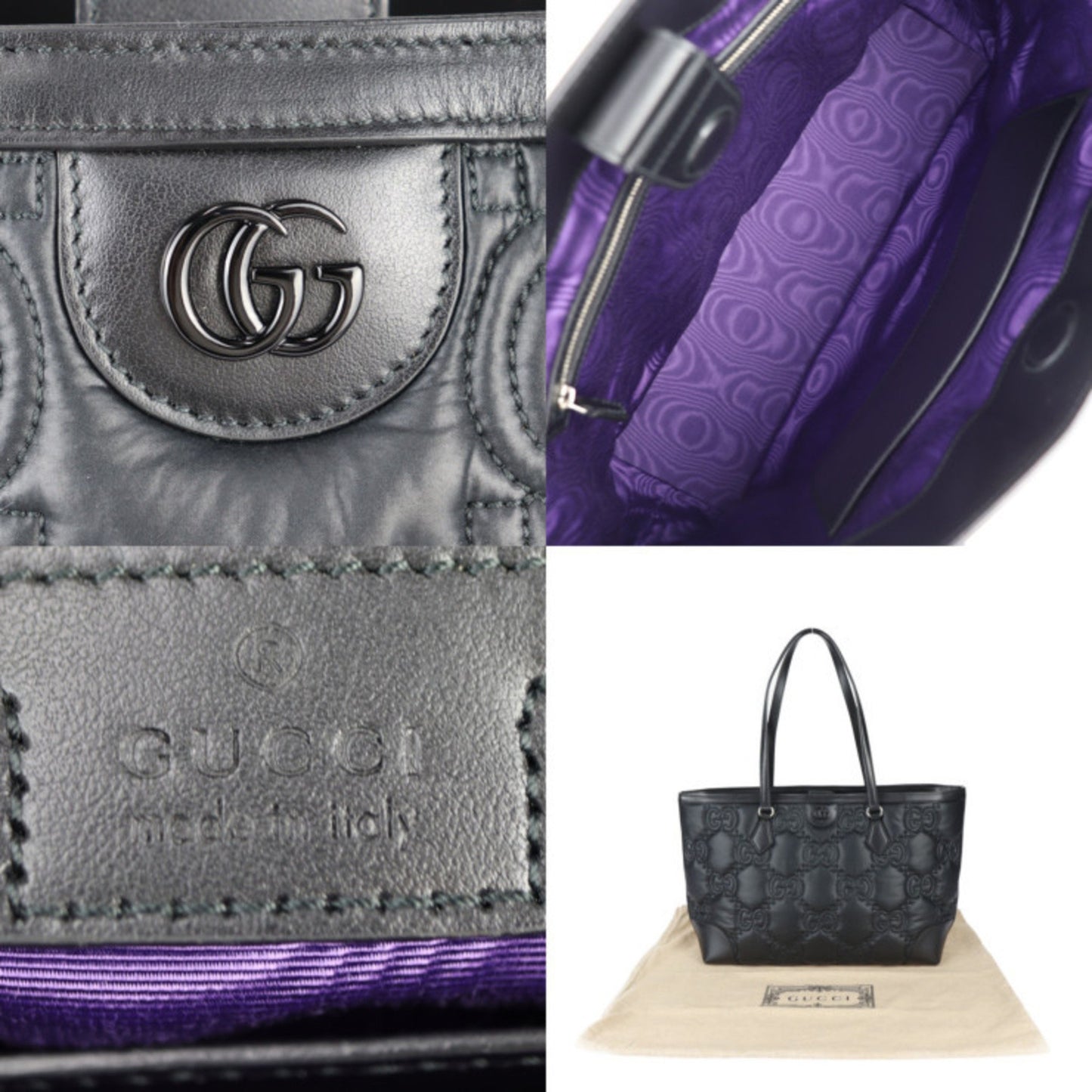 Gucci Gucci Medium Tote Bag Gg Matelasse 631685 Nylon Leather Black Shoulder Handbag R2426083012113