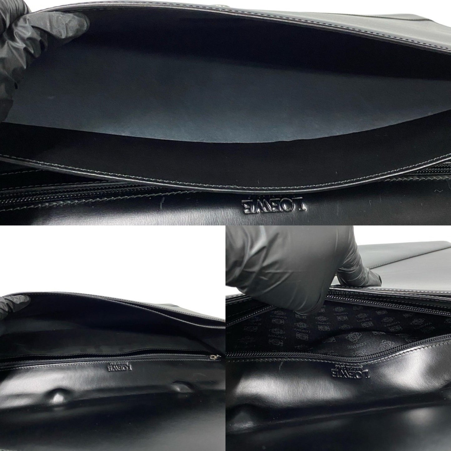 Loewe Anagram Logo Leather Genuine 2-Way Business Bag Handbag Shoulder Black 86242