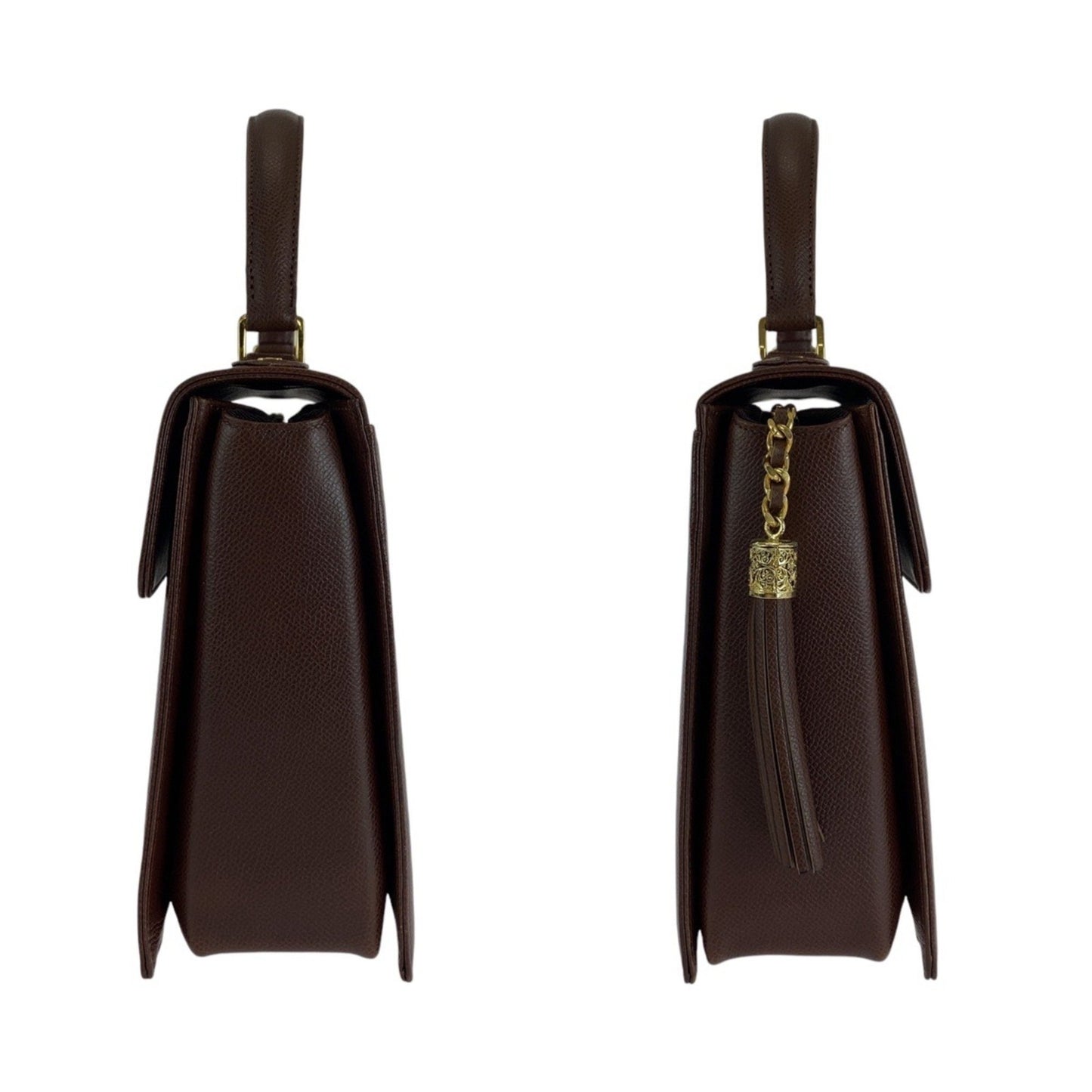 Valentino Garavani Vintage Kelly Style Tassel Brown Gold Hardware Leather Handbag
