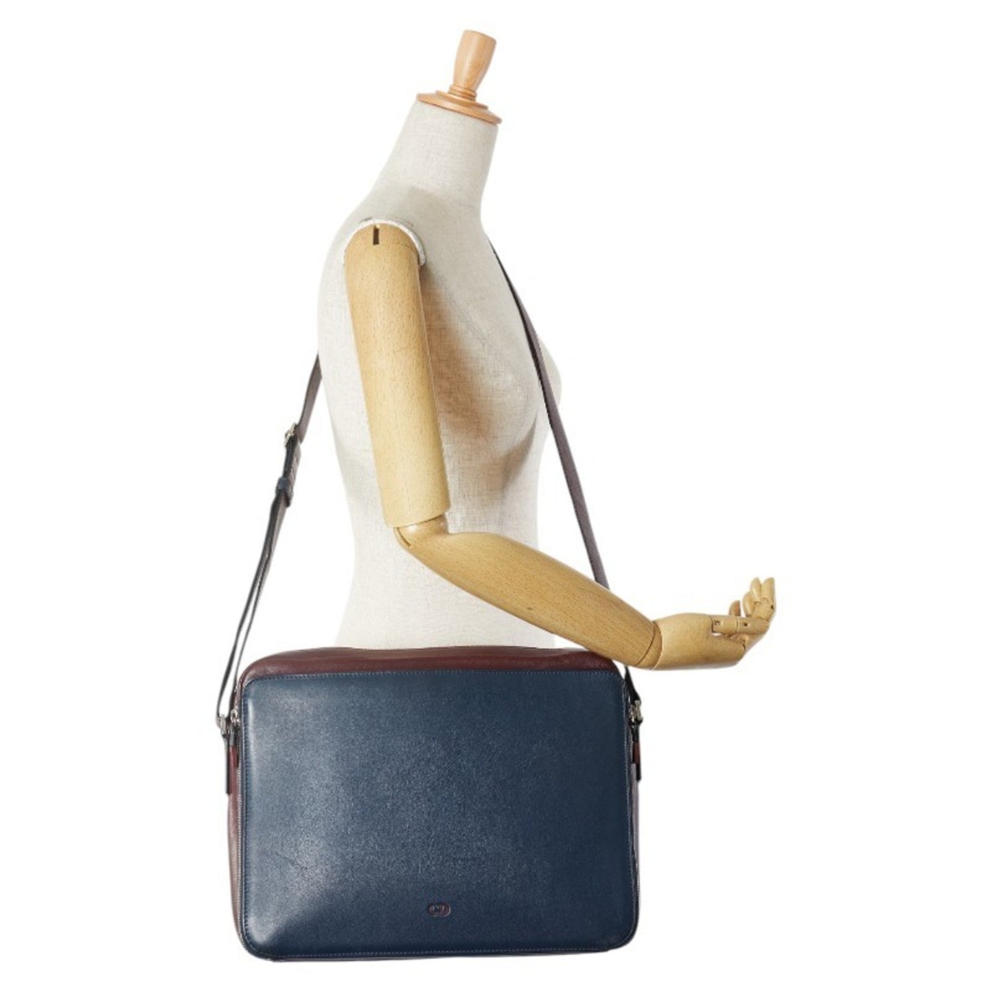Christian Dior Dior Cd Logo Shoulder Bag Navy Wine Red Leather