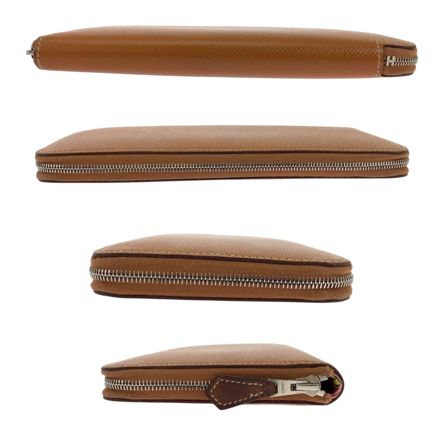 Hermes Azap Long Silk In Gold Brown Silver Hardware Epsom Leather Wallet Round Zipper X Stamp
