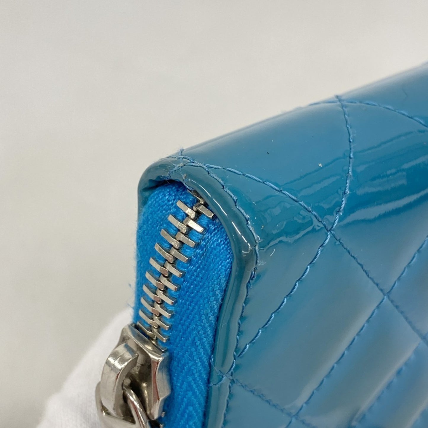 Chanel Patent Leather Turquoise Blue Long Wallet