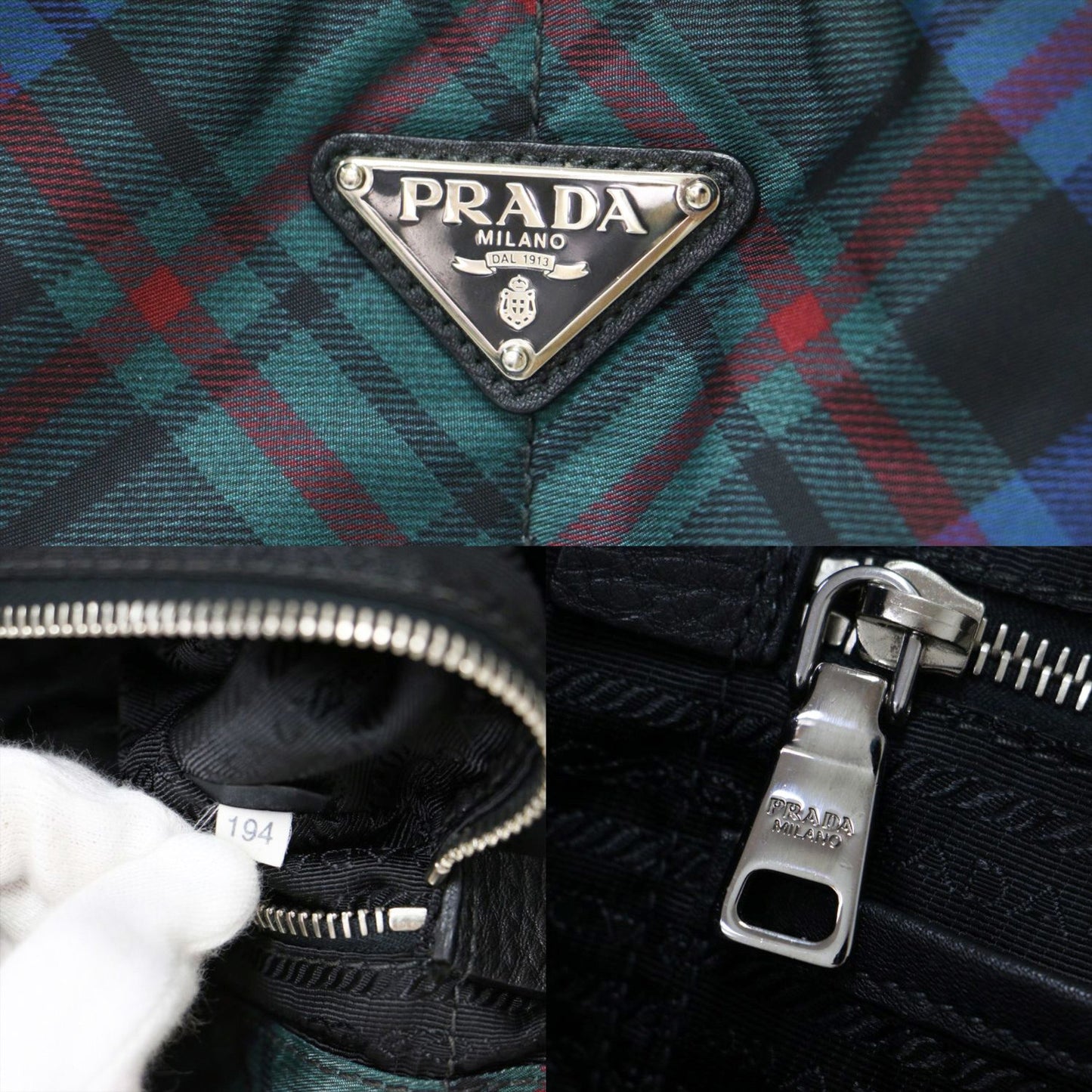Prada Canapa Check Nylon Tote Bag B1872B In Blue