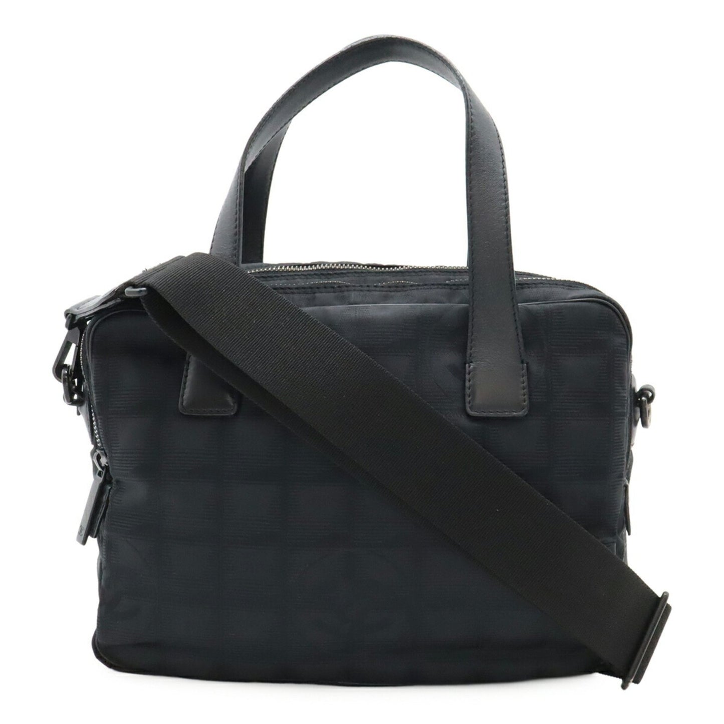 Chanel New Travel Line Handbag Tote Bag Nylon Jacquard Leather Black A15970