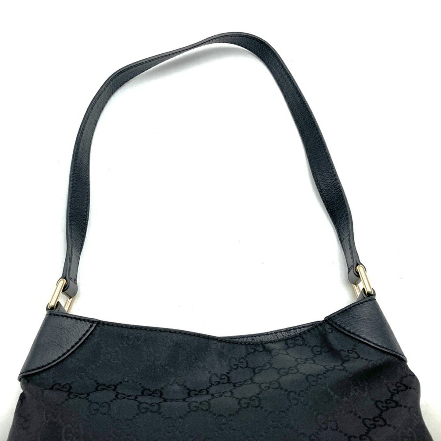 Gucci 257296 Shoulder Bag Gg Nylon Leather Black