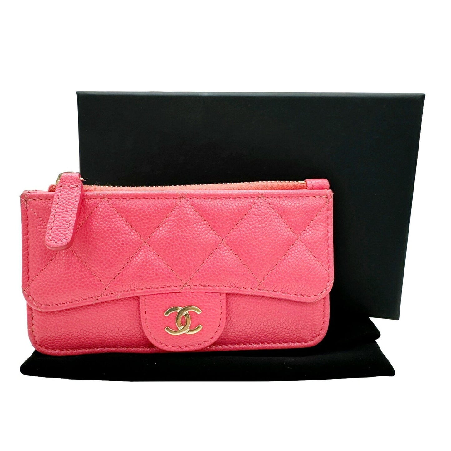 Chanel Chanel Matelasse Coin Case Wallet Card Business Holder Caviar Skin Ap2570 Pink Random Number