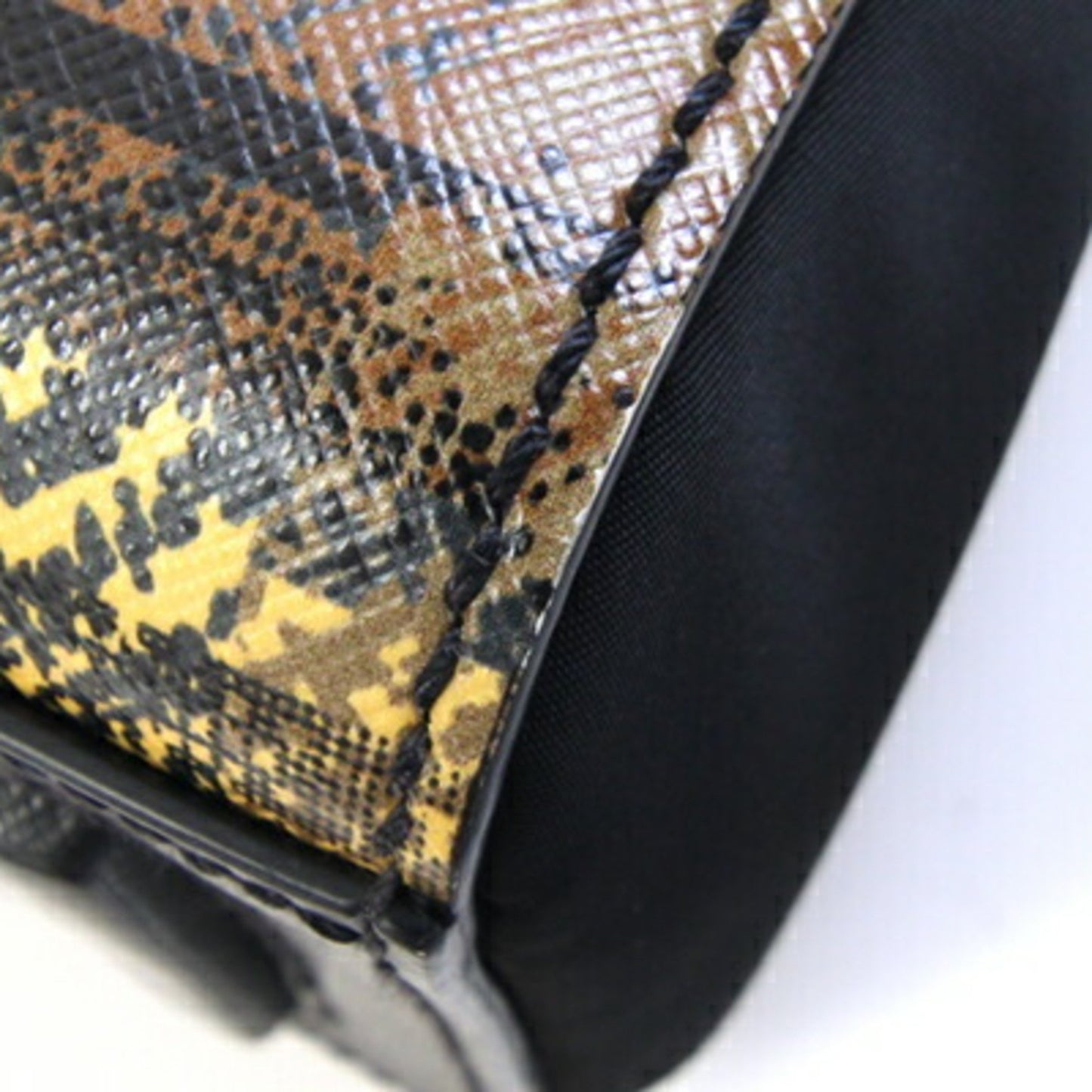 Prada Handbag 1Ba014 Black Brown Nylon Leather Shoulder Bag Check