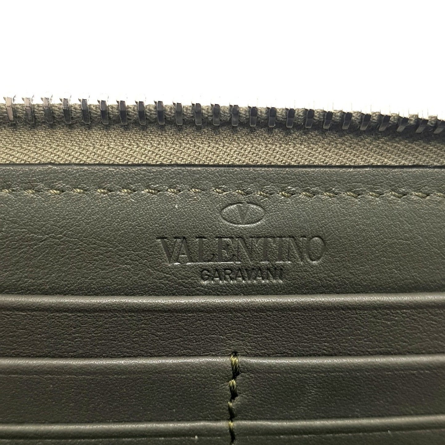 Valentino Garavani Studded Vltn Print Round Long Wallet Canvas X Leather