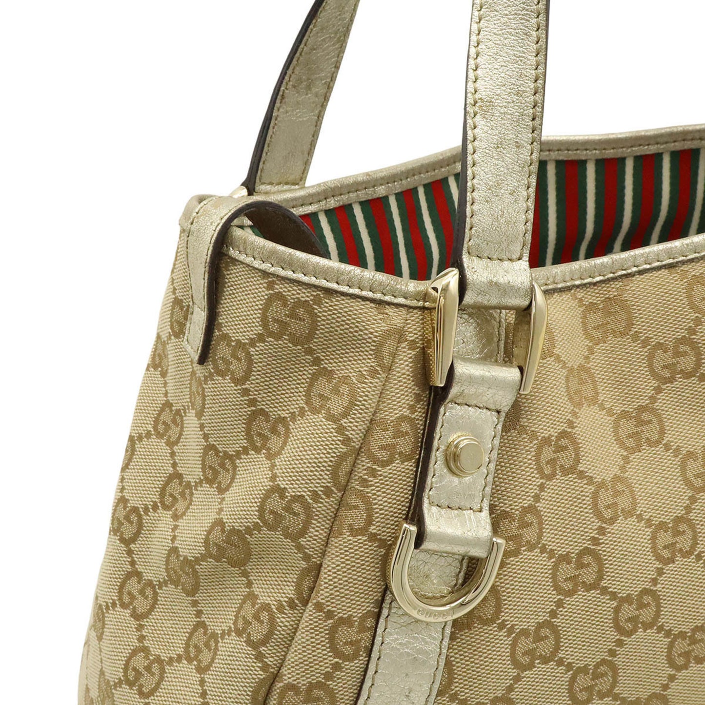 Gucci Abby Gg Canvas Tote Bag Shoulder Leather Beige Champagne Gold 130736