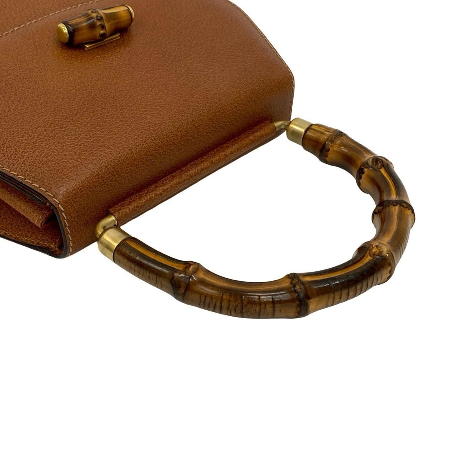 Gucci Old Gucci Vintage Bamboo Leather Turnlock Handbag/Mini Tote Bag Brown 26643