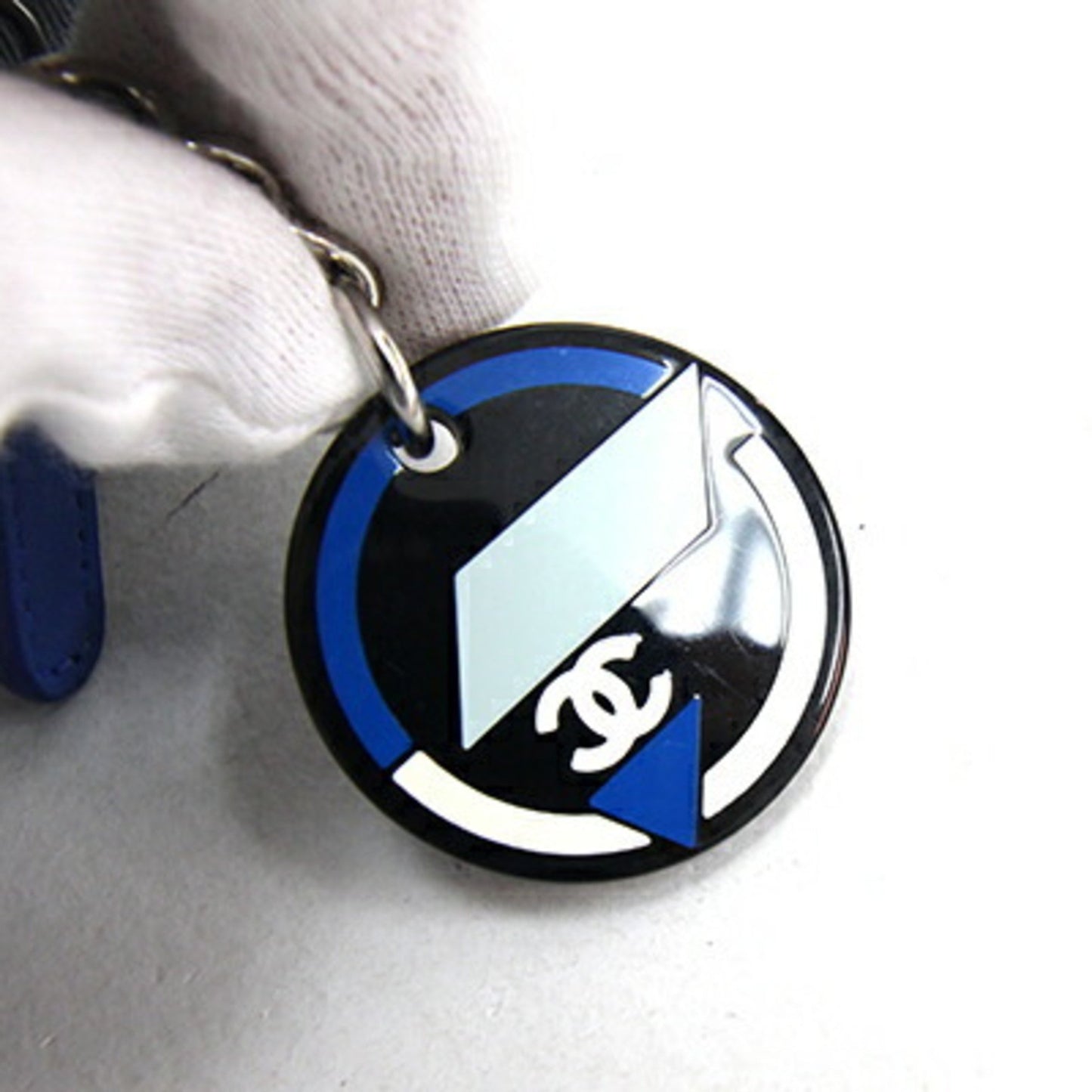 Chanel Pouch Blue Black Off-White Nylon