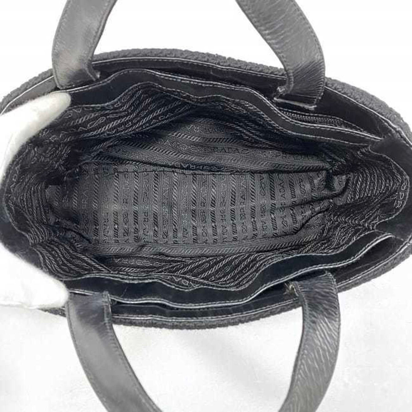 Prada Handbag Ec-22660 Black Nero Maglia Vitell B8387 Wool Leather 65 Prada Triangle Plate