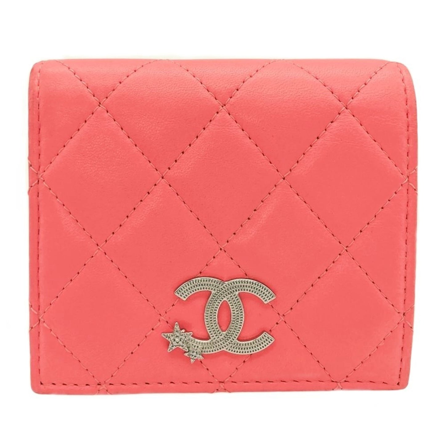 Chanel Matelasse Coco Mark Star Small Wallet Bi-Fold Lambskin Ap3726 Pink