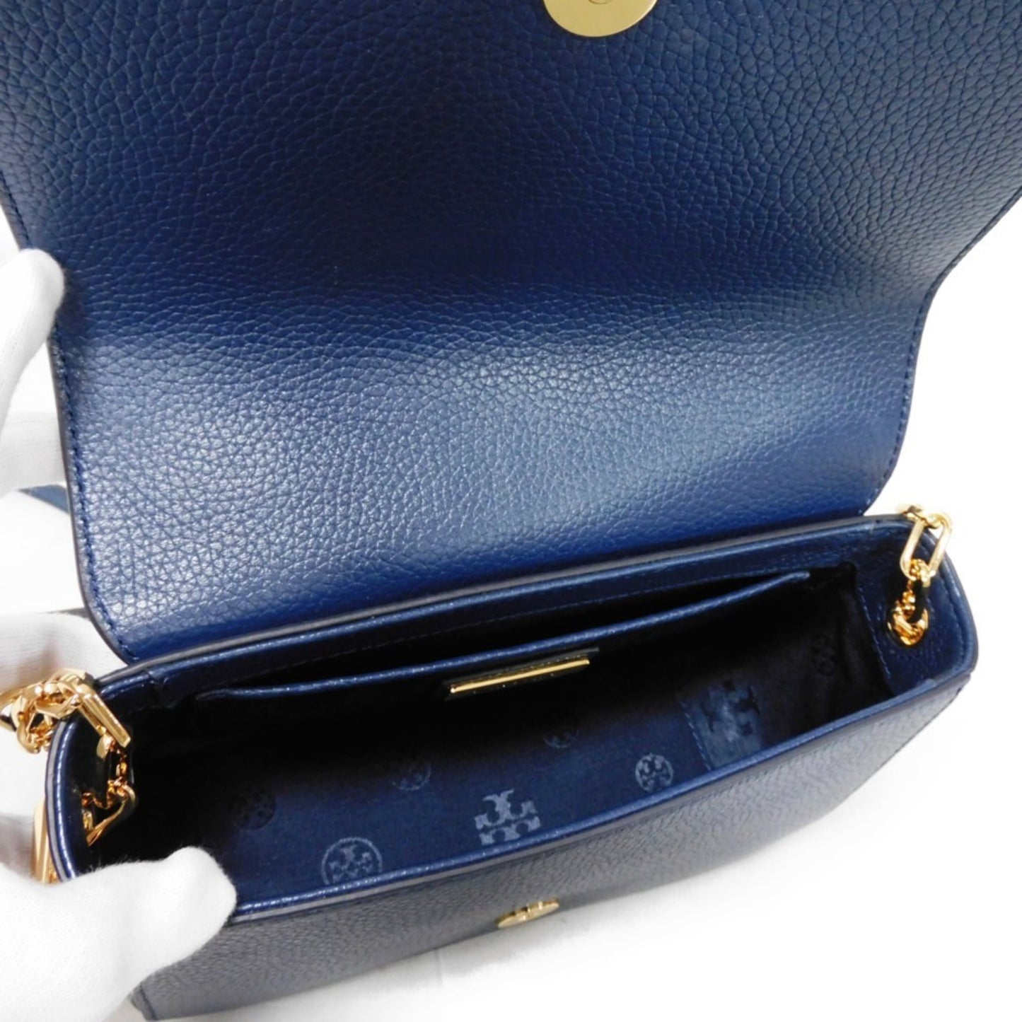 Tory Burch Thea Mini Shoulder Bag Tassel Crossbody Unused Double T Embossed Royal Navy 67303