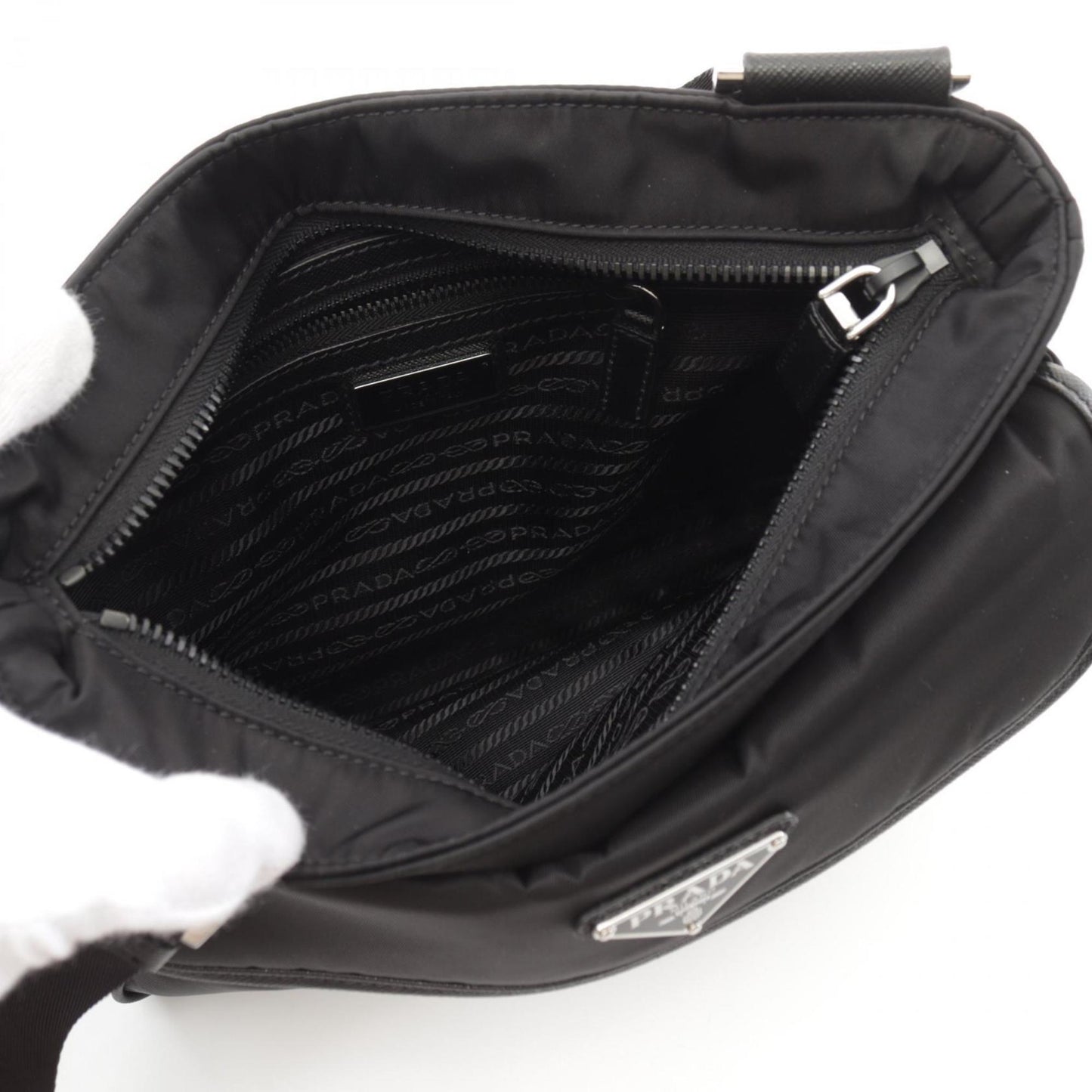 Prada Re-Nylon Tessuto+Saffiano Shoulder Bag Nylon Saffiano Leather