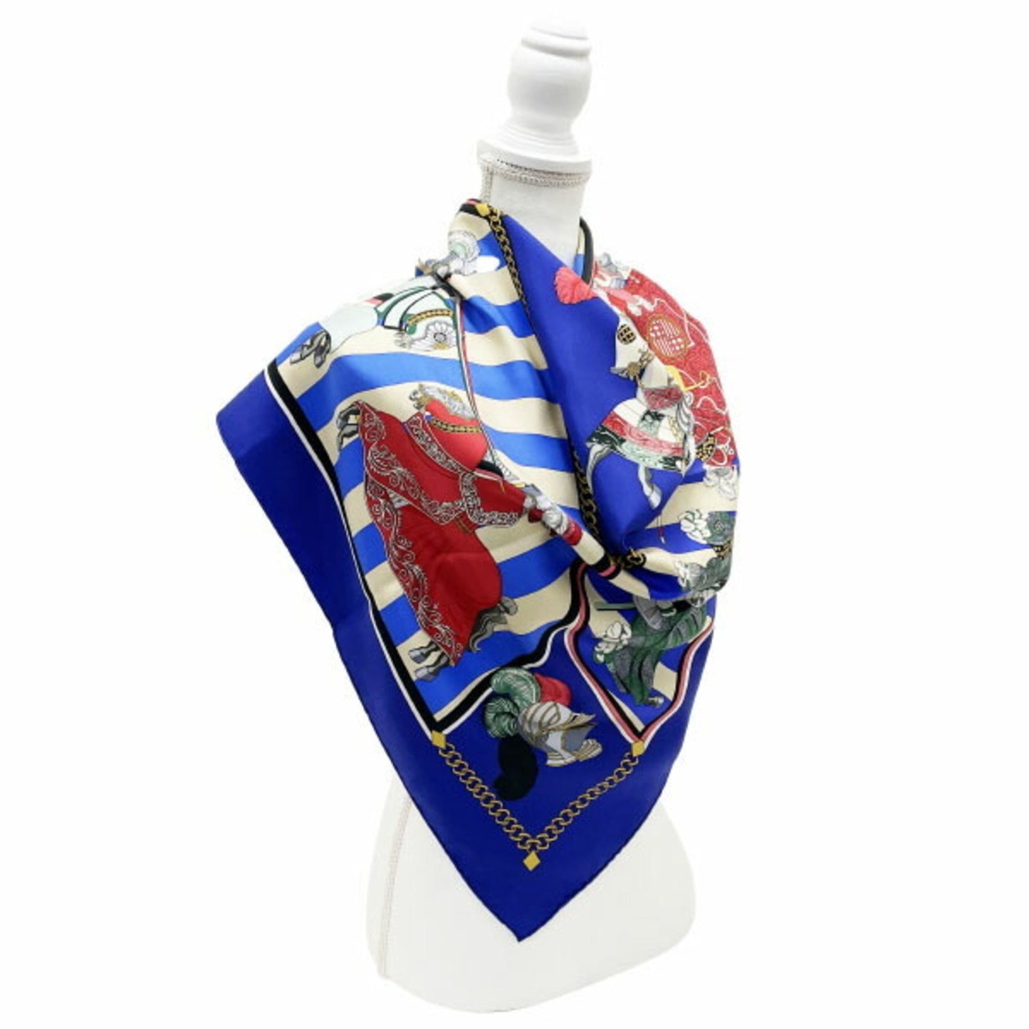 Hermes Scarf Muffler Carre 90 Silk Blue Multicolor Helmes Chocs En Plumes Feather Clash Knight