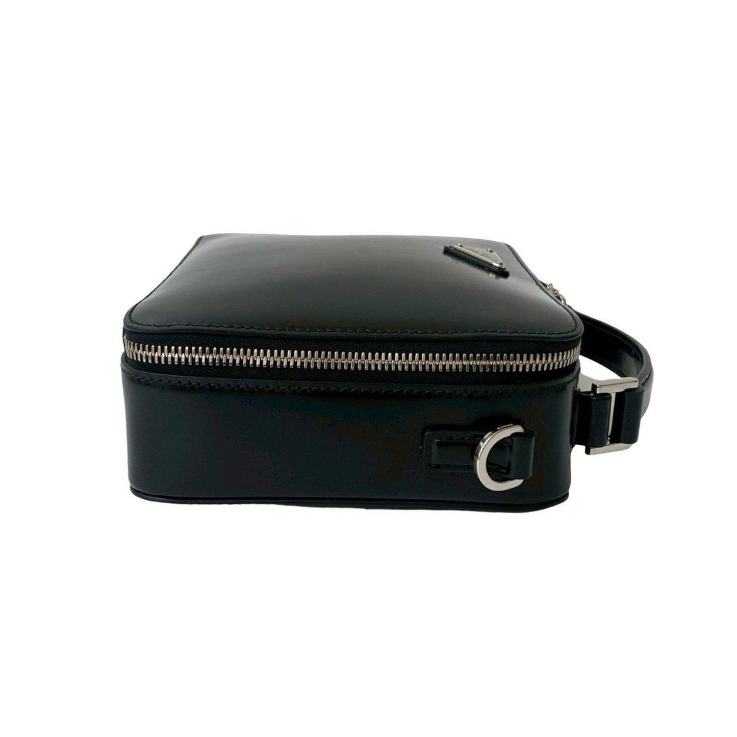 Prada Prada Brick Brushed Triangle Logo Hardware Leather Genuine 2-Way Handbag/Shoulder Bag Black