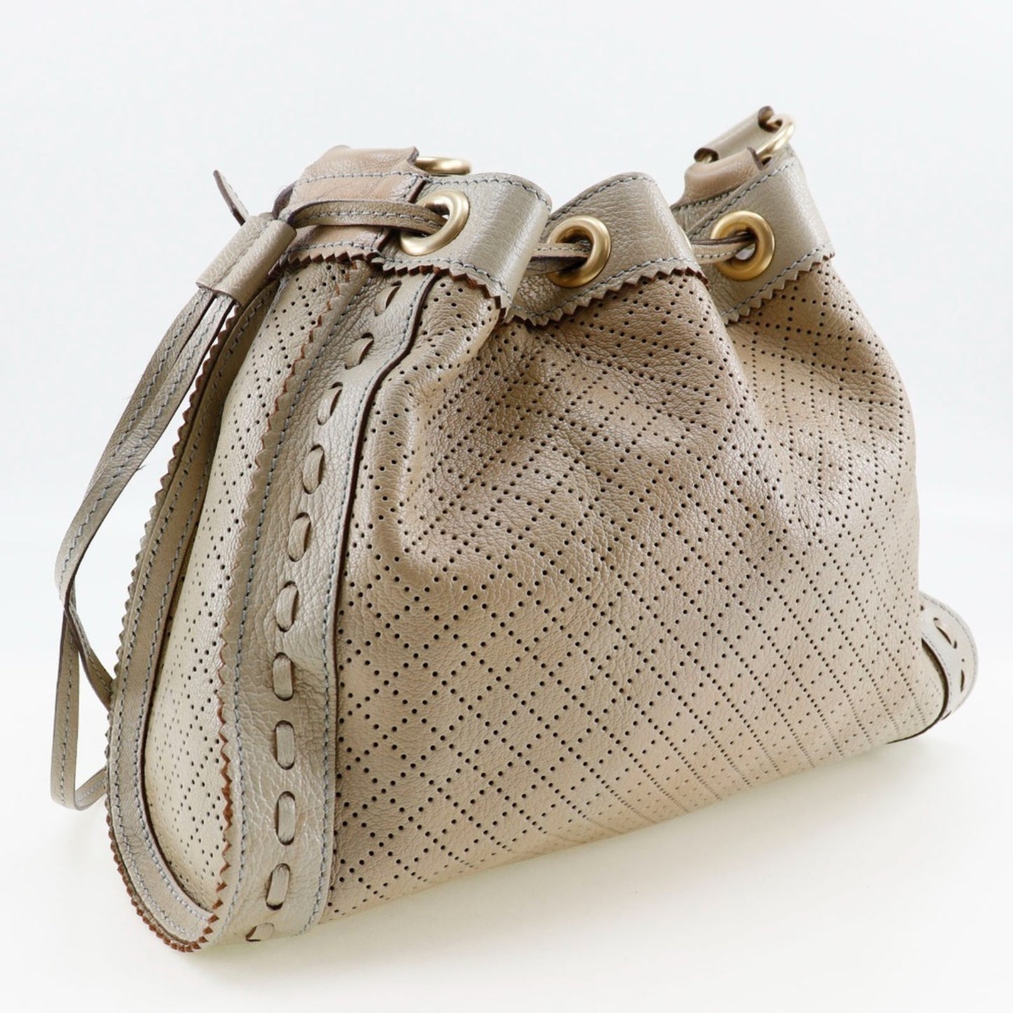 Celine Shoulder Bag Punching Calf Beige Purse