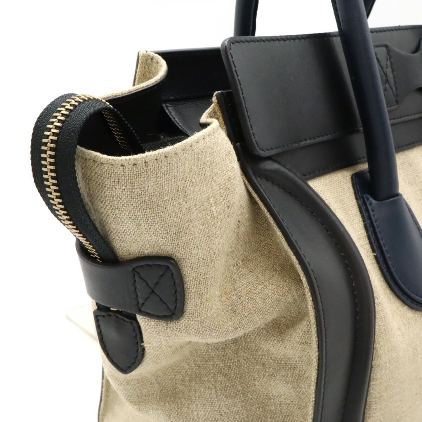 Celine Luggage Shopper Tote Bag Handbag Linen Leather Beige Black Navy 165212