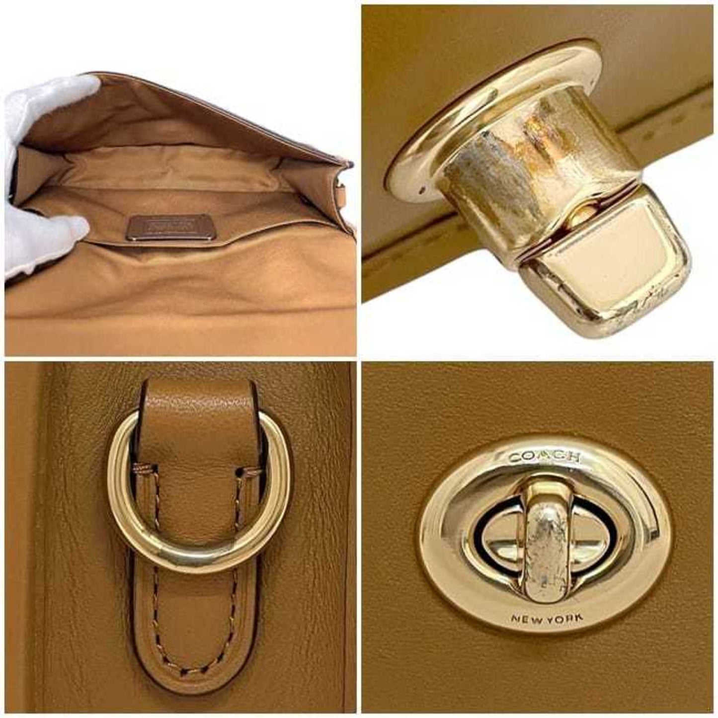 Coach Shoulder Bag Ec-23956 Camel Brown F87768 Leather Crossbody Turnlock Flap