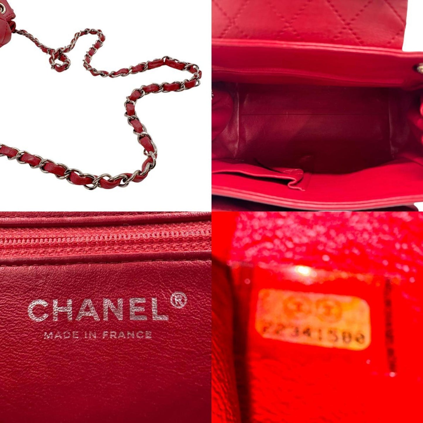 Chanel Shoulder Bag Lambskin Red Silver