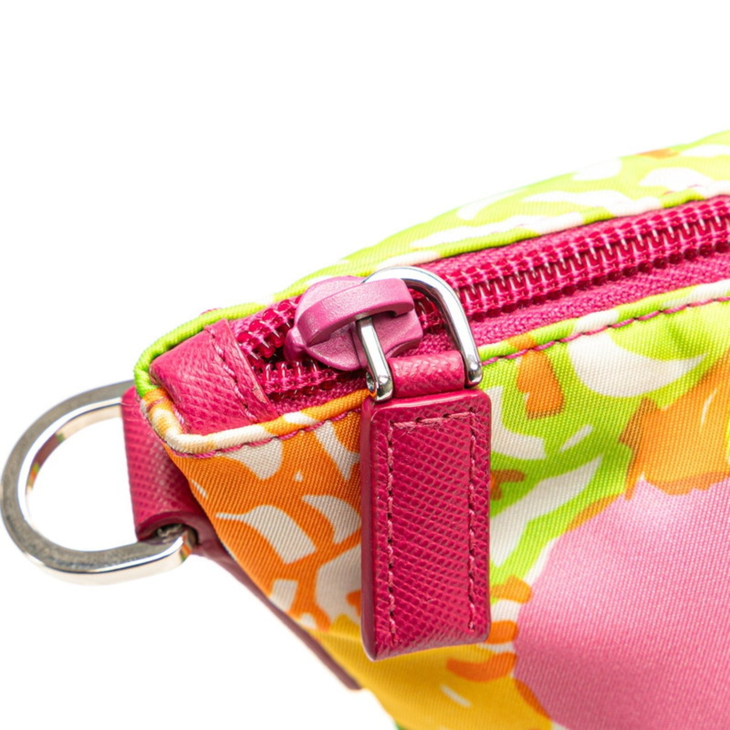 Prada Triangle Flower Motif Tote Bag Shoulder Pink Orange Multicolor Nylon Leather