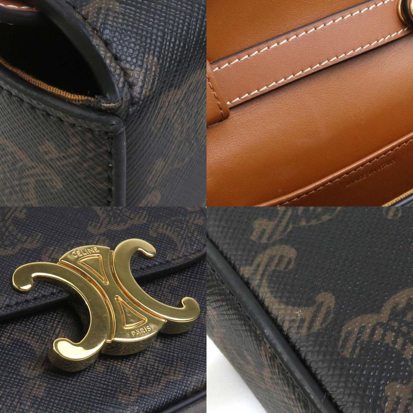 Celine Triomphe Mini Claude Shoulder Bag In Brown And Gold Leather
