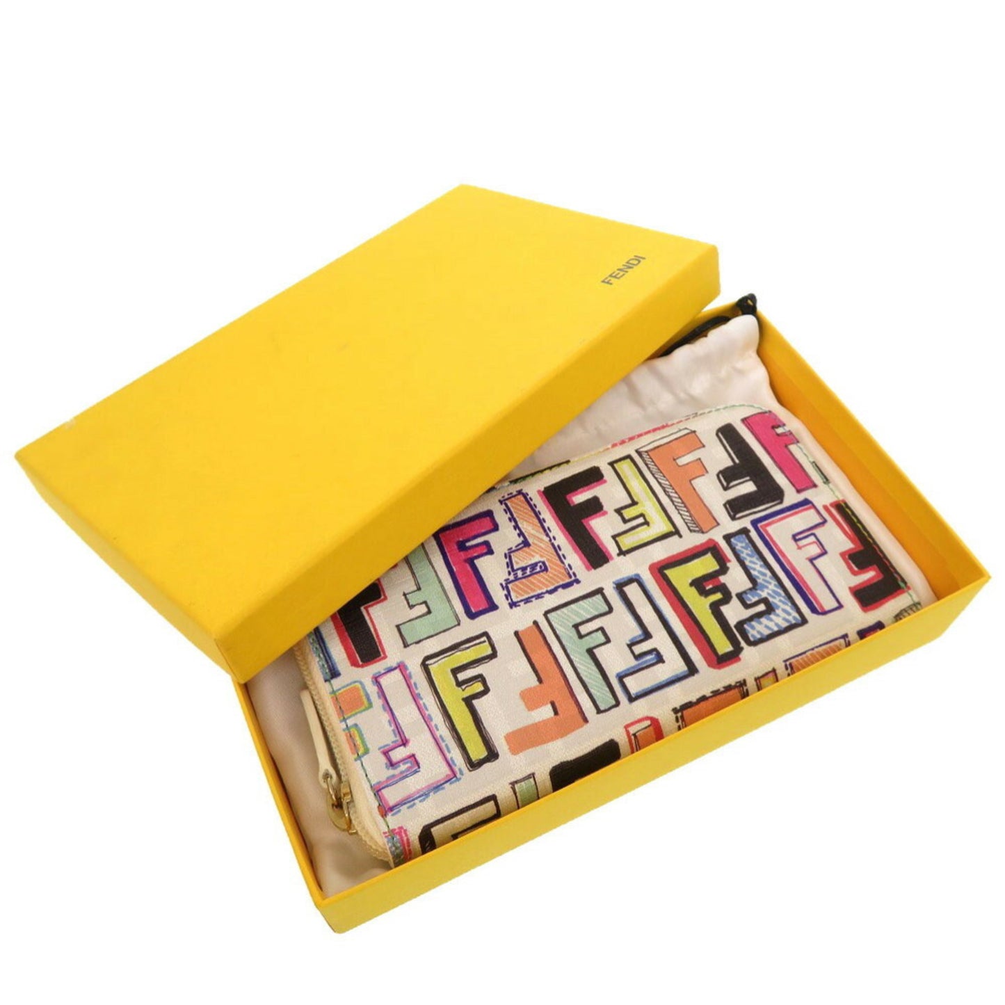 Unused Fendi Ff Zucca 8M0024 Leather White Multicolor Long Wallet 0290 Fendi