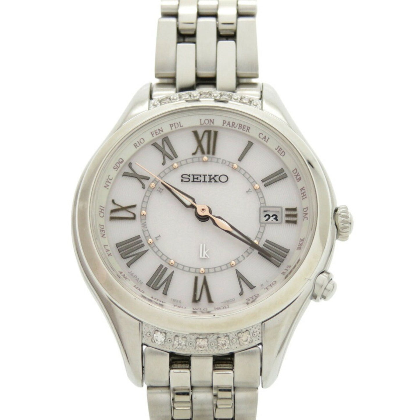 Unused Seiko Lucia Ssvv053 Ss Mocha Pink Solar Radio Wristwatch Silver 0040Seiko