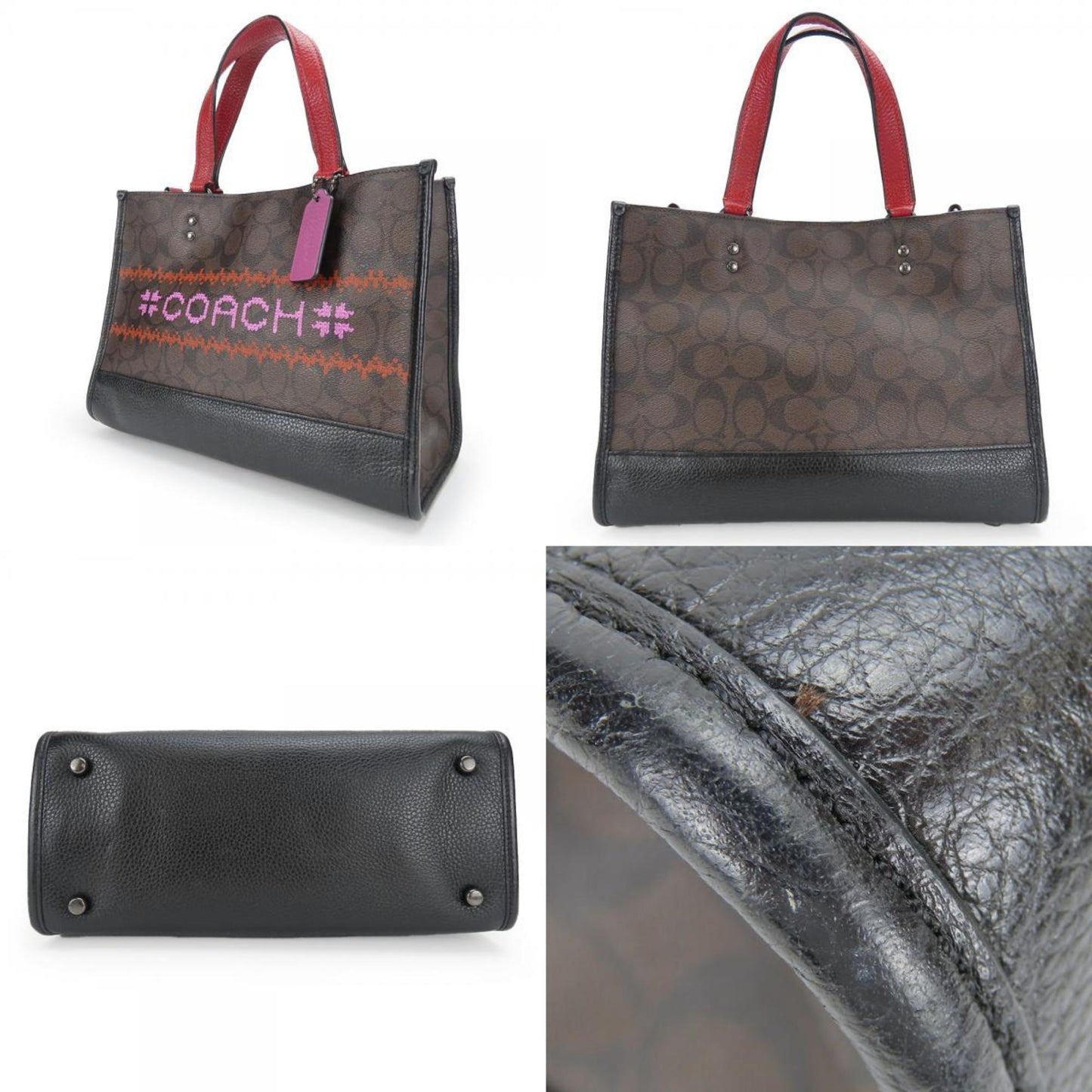 Coach Handbag Dempsey C1527 Carryall Leather Dark Brown Red Shoulder