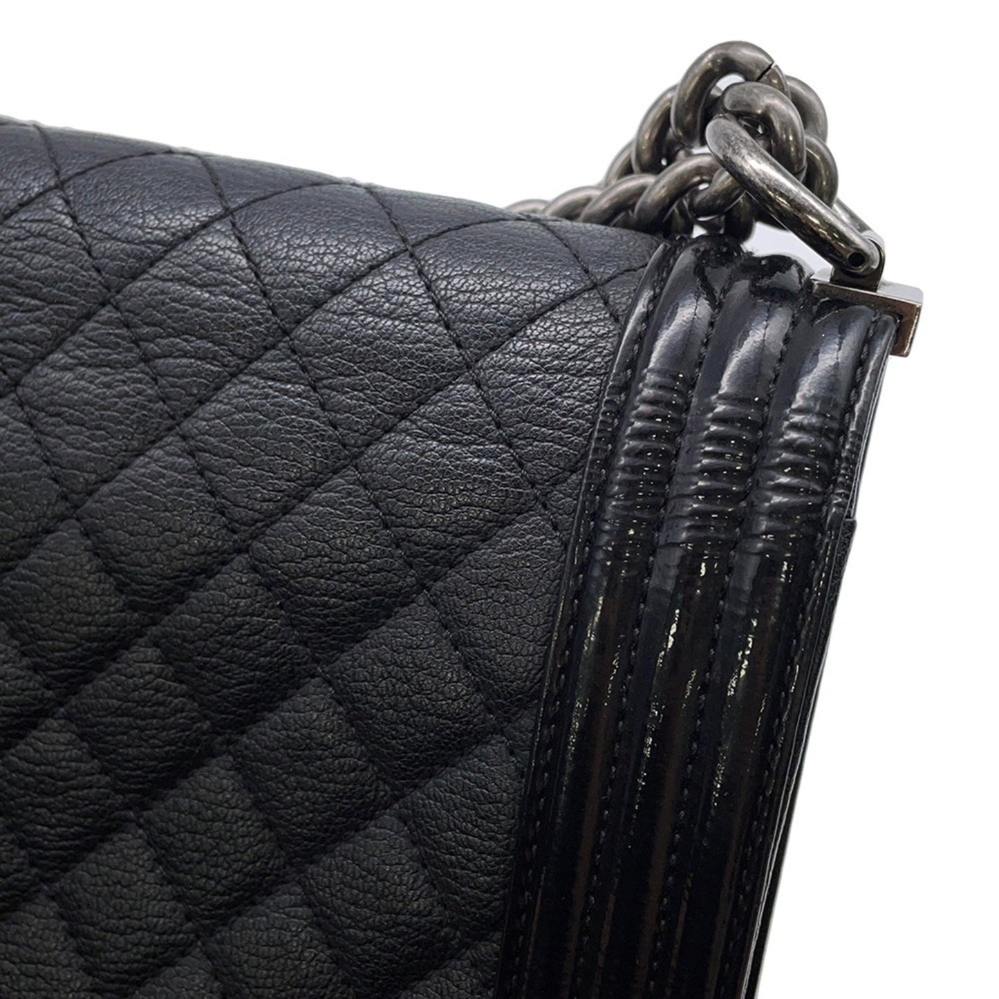 Chanel Chain Shoulder Bag Boy Large Matelasse Coco Mark Lambskin Patent Leather A92193 Chanel Black