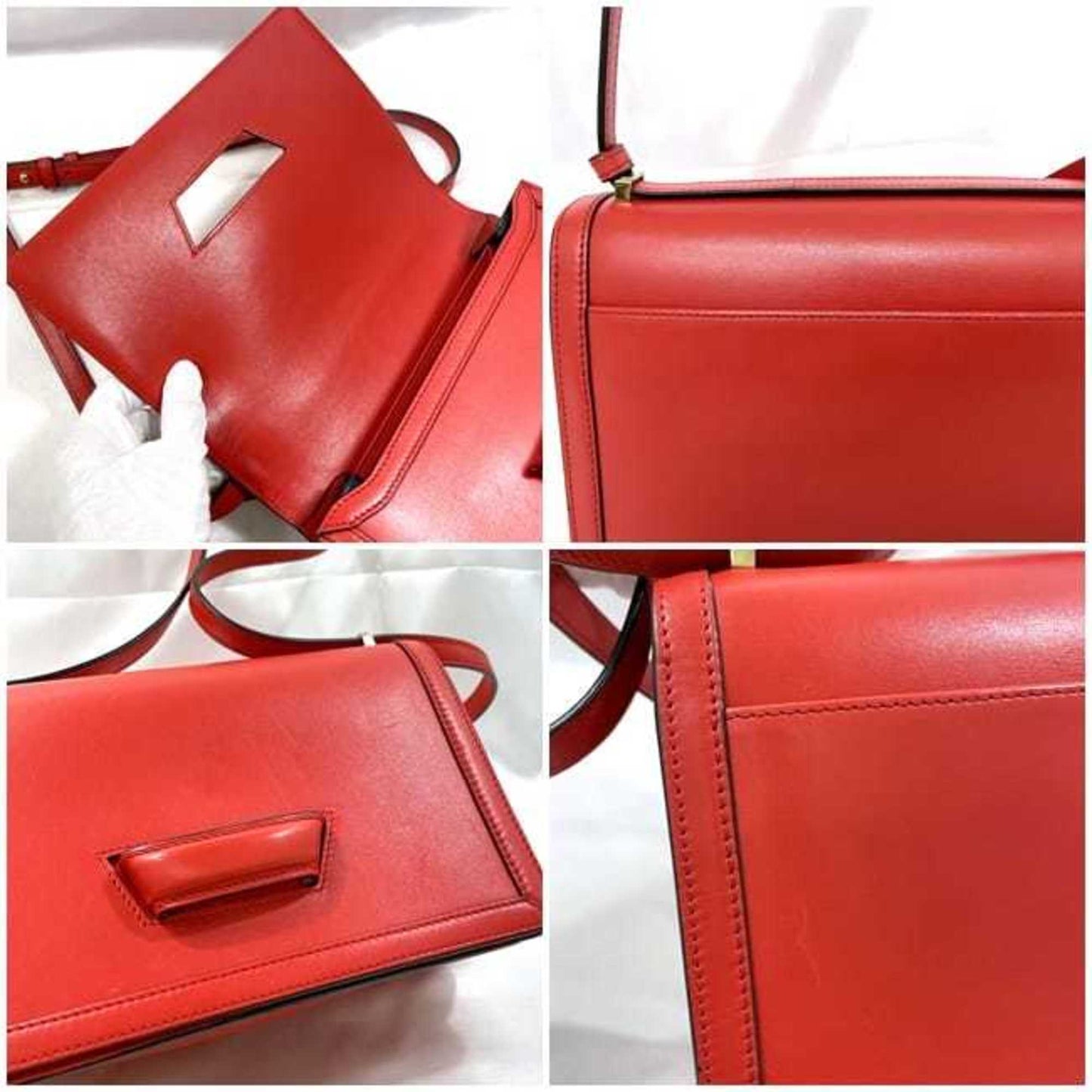 Loewe Shoulder Bag Barcelona Red F-19948 Flap Leather