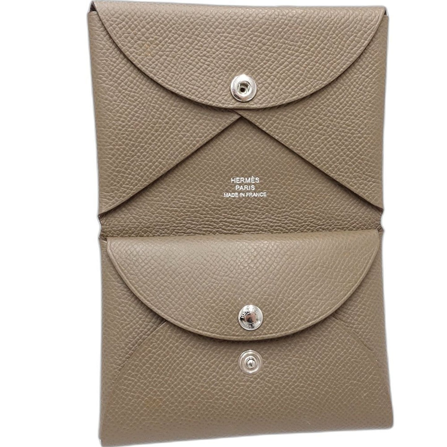Hermes Hermes Wallet/Coin Case B956016 Calvi Duo B Stamped Epsom Leather Etoupe 181206