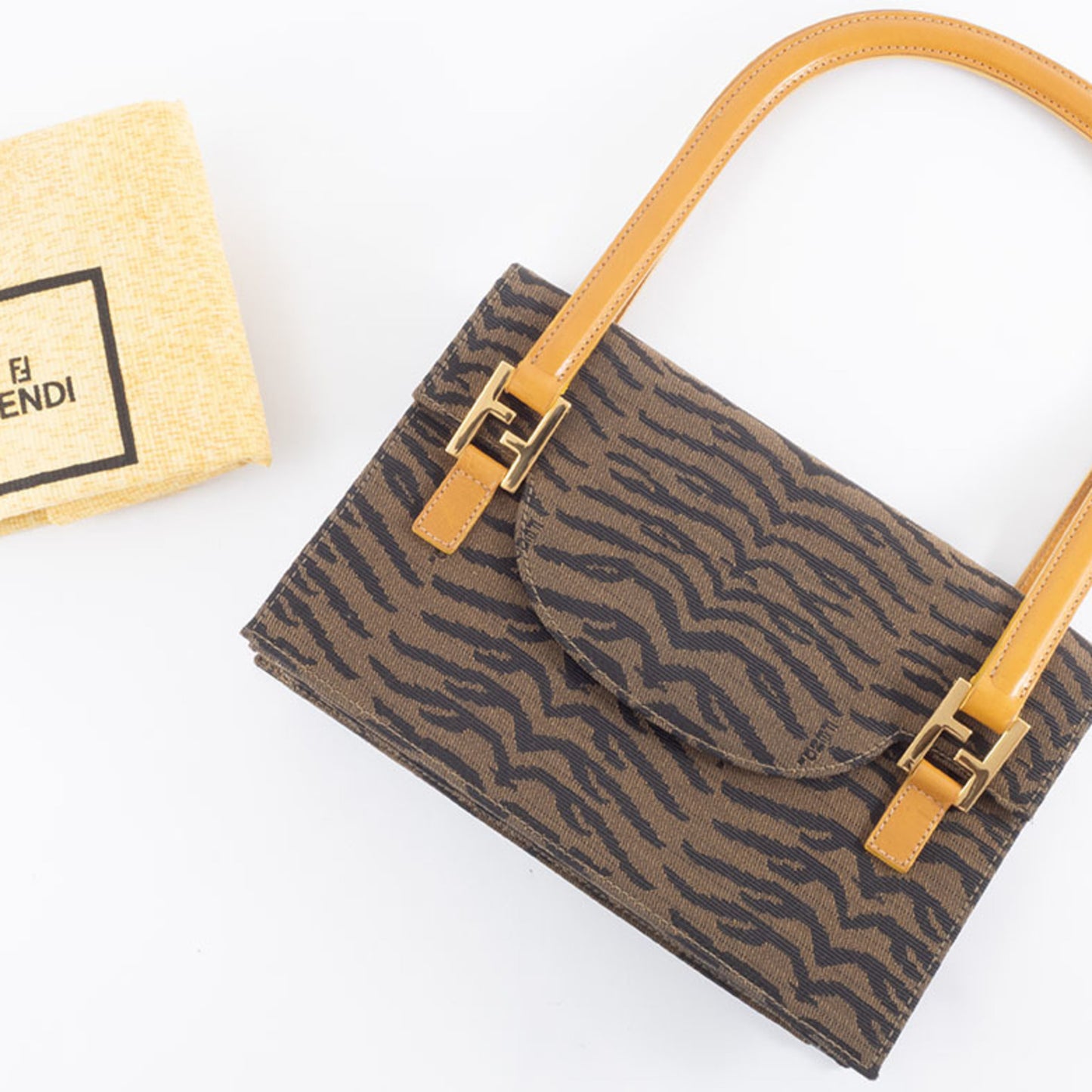 Fendi Zebra Handbag 26346 Canvas/Leather Brown