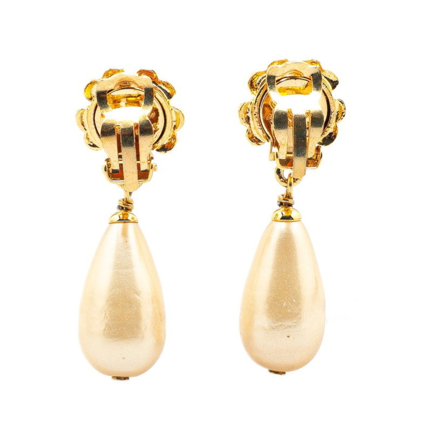 Vintage Chanel Camellia Flower Motif Faux Pearl Earrings