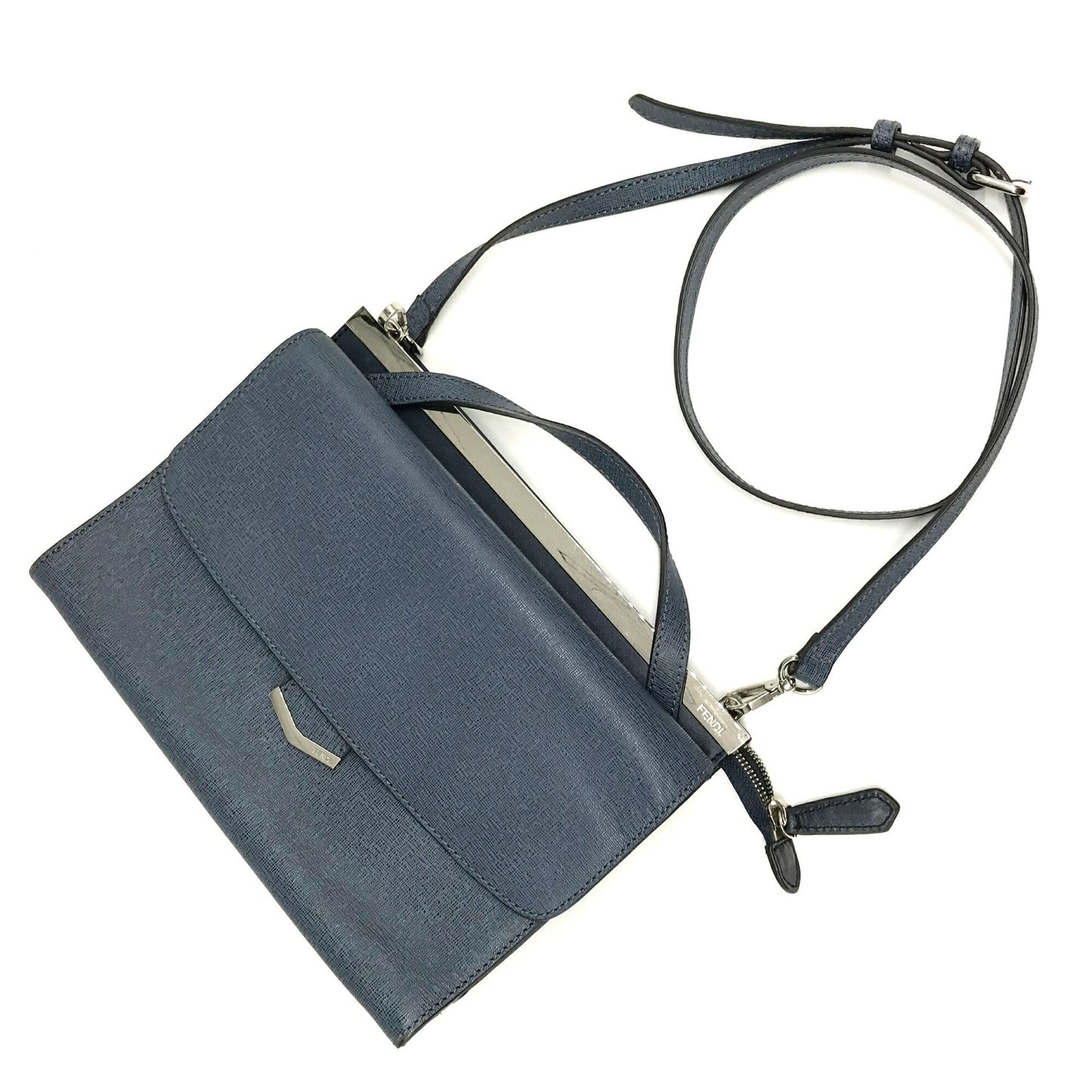 Fendi Demi Jour Shoulder Bag Handbag Leather Navy